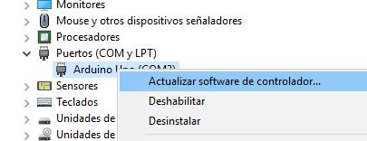 Configuración del driver de Arduino en Windows